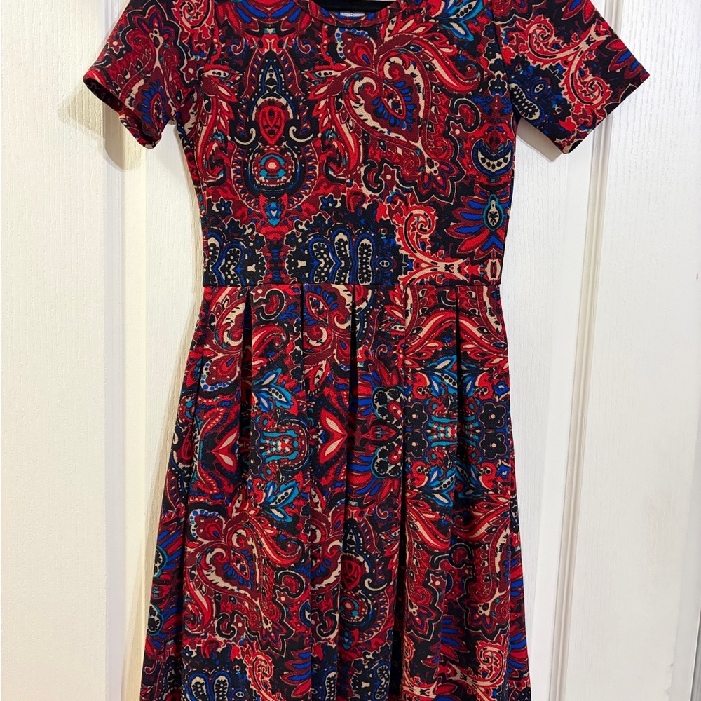 LuLaRoe Red and Blue Paisley Midi Dress
